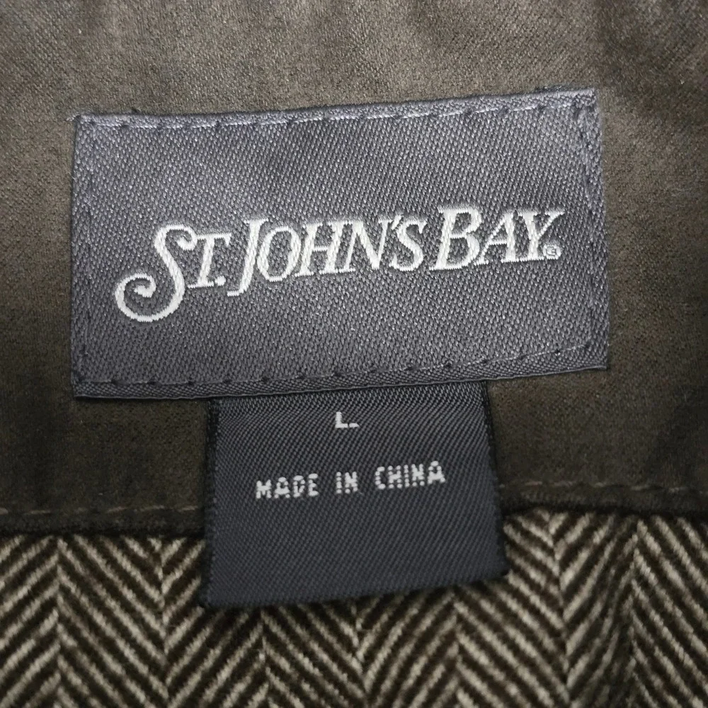 St Johns Bay Mens L Brown Suede Polyester Bomber Jacket Full Zip Casual Workwear